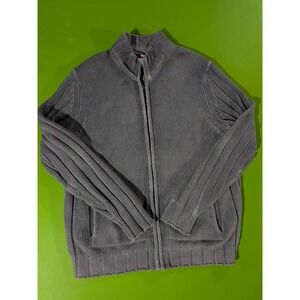 Tommy Bahama Jeans Full Zip Sweater Mens Size Large Blue Chunky Cable Knit